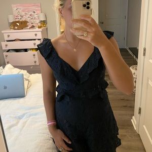 ASTR eyelet navy romper